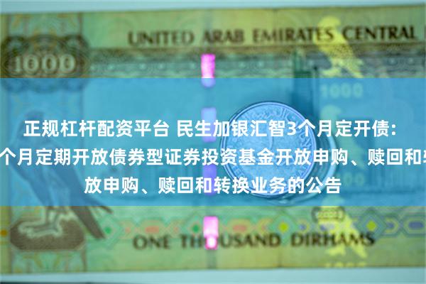 正规杠杆配资平台 民生加银汇智3个月定开债: 民生加银汇智3个月定期开放债券型证券投资基金开放申购、赎回和转换业务的公告